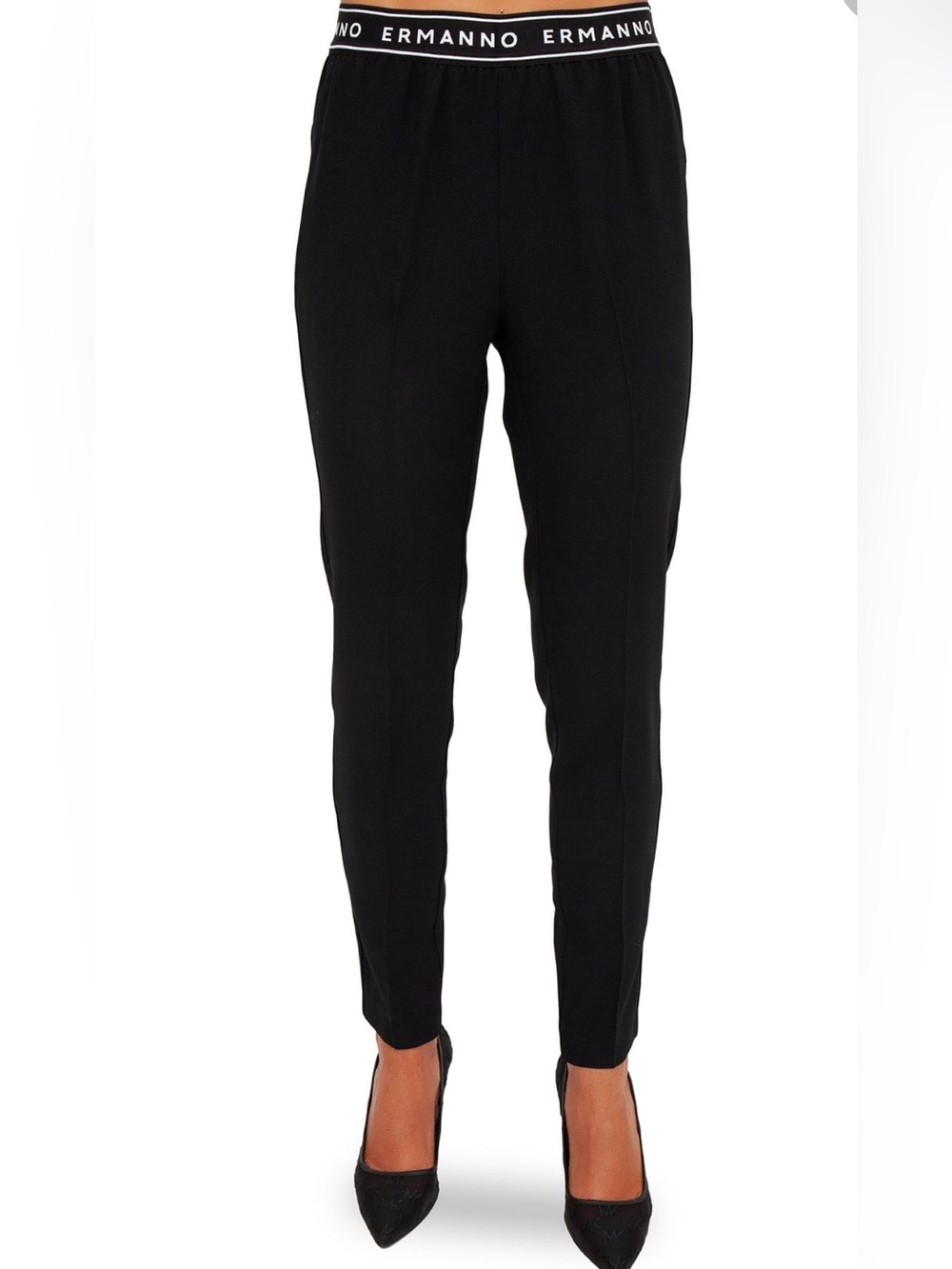 Ermanno Firenze Black Logo Elastic Waistband Trousers